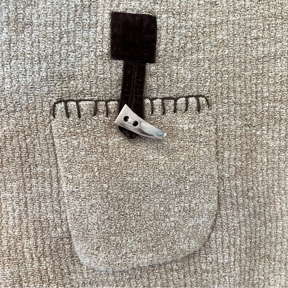 OOAK VTG Turkish Sweater Tan Toggle Horn Bone Buttons Brown Faux Suede Straps - Picture 5 of 11